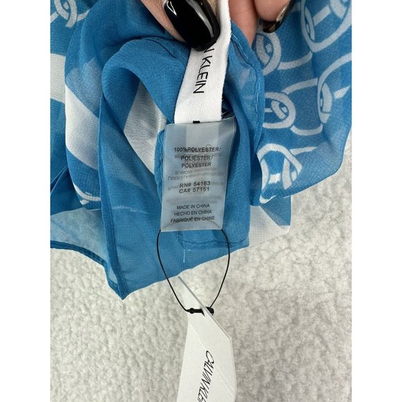 Calvin Klein, Chain-Print Chiffon Oblong Scarf Ocean Blue - Picture 4 of 5